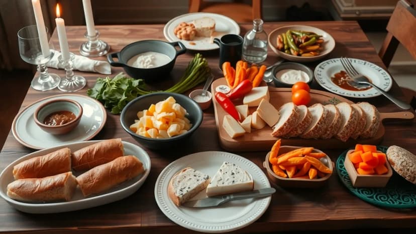 Skål mat och människor vid bordet